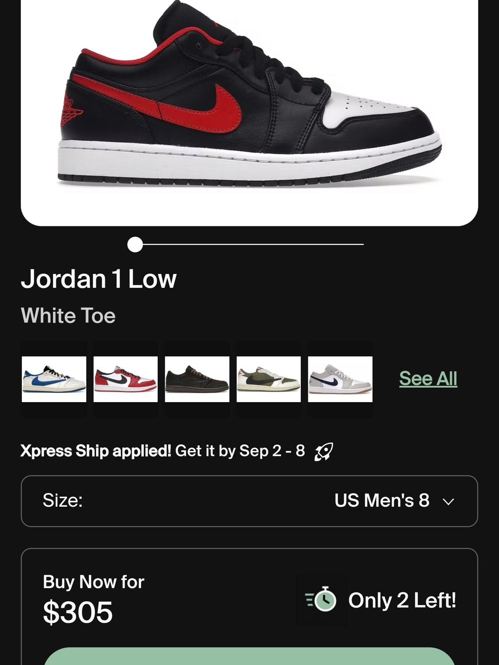 Air Jordan 1 Low 'White Toe' Men’s size 8.